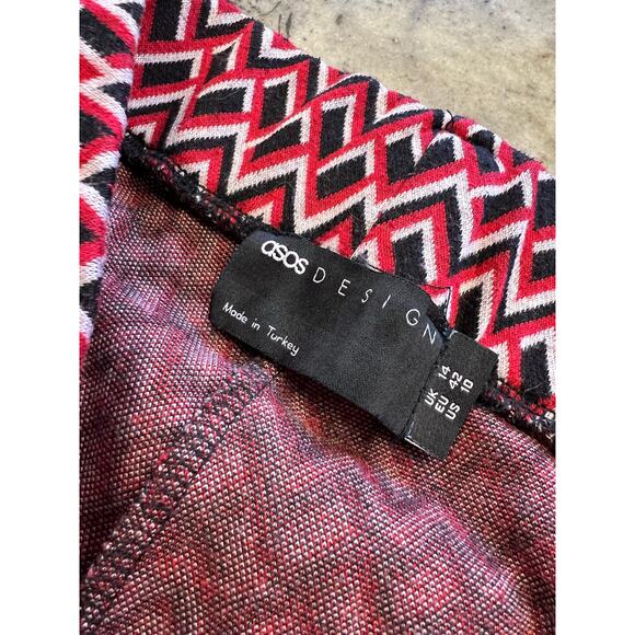 ASOS Women's Red + Black ZigZag Wide Leg Elastic Waist Dress Pants Size 10 - Picture 2 of 2